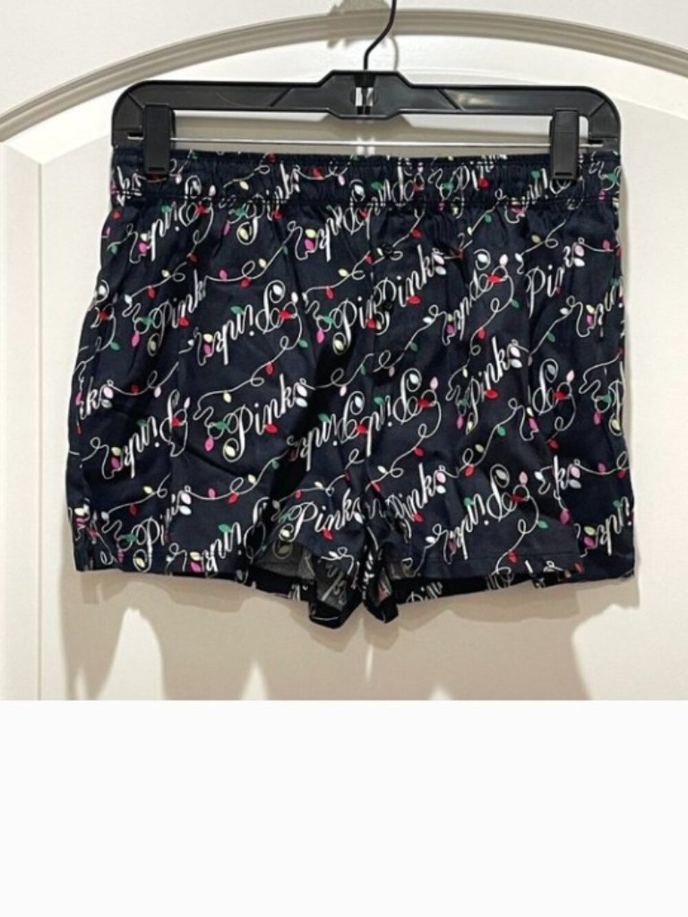 New Victoria's Secret PINK Pajama Shorts Christmas Holiday Lights Black XS